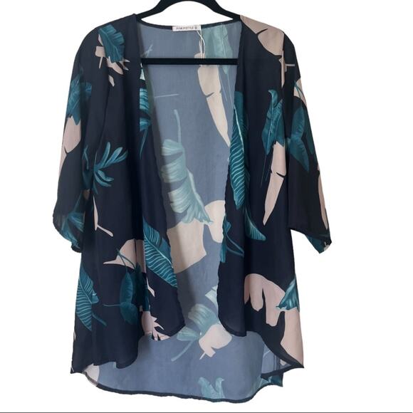 PinkMStyle Boutique colorful Floral Kimono Sheer Chiffon coverup top medium NWOT - Picture 3 of 6